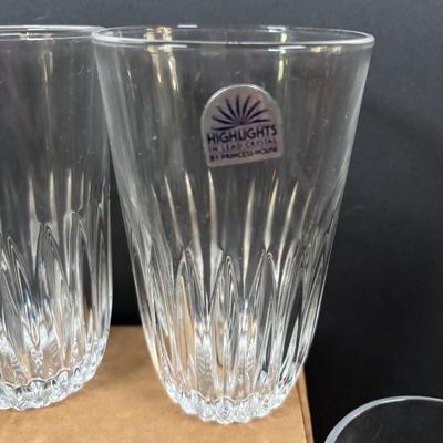 LOT 290: MCM Amston Sterling Silver & Crystal Coasters (6) along with Princess House Ice Bucket, Glasses, Flatware Holders