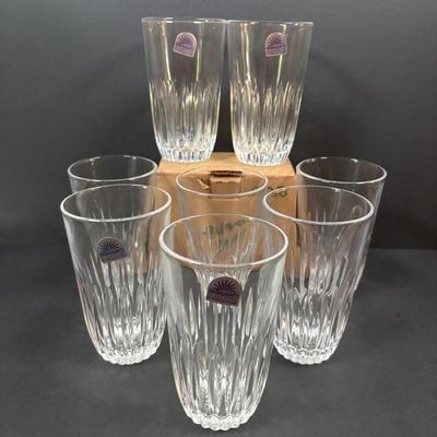 LOT 290: MCM Amston Sterling Silver & Crystal Coasters (6) along with Princess House Ice Bucket, Glasses, Flatware Holders