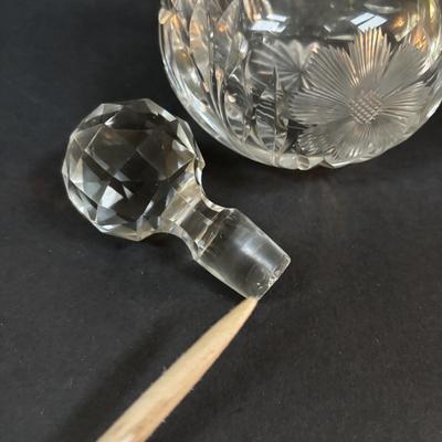 LOT 292: Vintage Vanity Jar w/Monogrammed Sterling Silver Lid, Crystal Perfume Bottle, Porcelain Hair Receiver, Milk Glass Trays &...