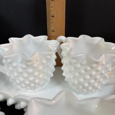 LOT 293: Vintage Hobnail Milk Glass & Westmoreland English Hobnail Hexagon Bowl w/Handle