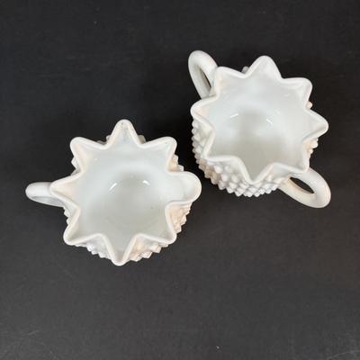 LOT 293: Vintage Hobnail Milk Glass & Westmoreland English Hobnail Hexagon Bowl w/Handle
