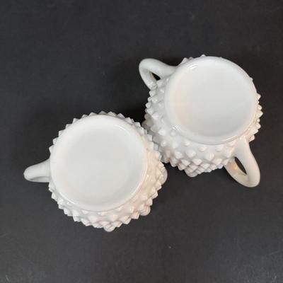 LOT 293: Vintage Hobnail Milk Glass & Westmoreland English Hobnail Hexagon Bowl w/Handle