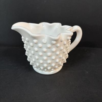 LOT 293: Vintage Hobnail Milk Glass & Westmoreland English Hobnail Hexagon Bowl w/Handle