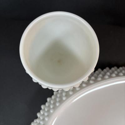 LOT 293: Vintage Hobnail Milk Glass & Westmoreland English Hobnail Hexagon Bowl w/Handle
