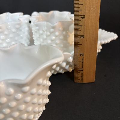 LOT 293: Vintage Hobnail Milk Glass & Westmoreland English Hobnail Hexagon Bowl w/Handle