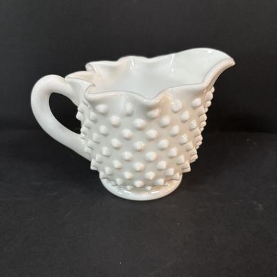 LOT 293: Vintage Hobnail Milk Glass & Westmoreland English Hobnail Hexagon Bowl w/Handle