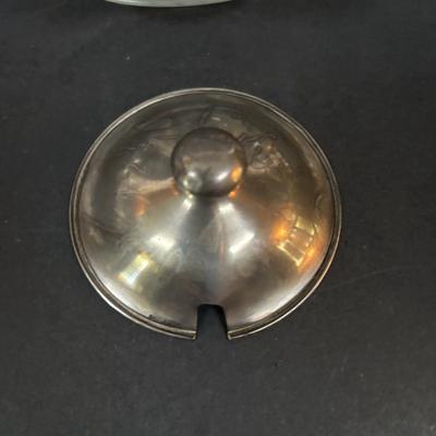 LOT 294: Vintage Sugar Bowls w/Sterling Silver Lids (3), Footed Cake Plate w/Silver Overlay Autumn Leaves, FB Rodgers Candle Holders...