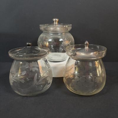 LOT 294: Vintage Sugar Bowls w/Sterling Silver Lids (3), Footed Cake Plate w/Silver Overlay Autumn Leaves, FB Rodgers Candle Holders...