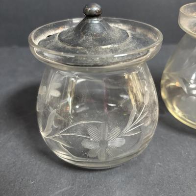 LOT 294: Vintage Sugar Bowls w/Sterling Silver Lids (3), Footed Cake Plate w/Silver Overlay Autumn Leaves, FB Rodgers Candle Holders...