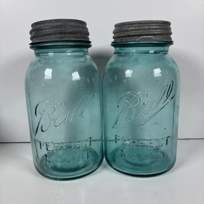 LOT 295: Vintage Blue Mason/Atlas Canning Jars with Zinc Lids