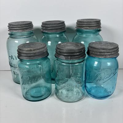 LOT 295: Vintage Blue Mason/Atlas Canning Jars with Zinc Lids