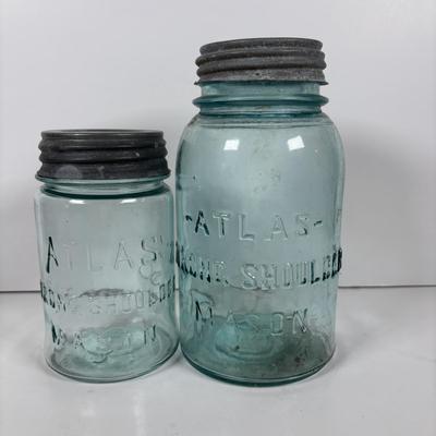 LOT 295: Vintage Blue Mason/Atlas Canning Jars with Zinc Lids