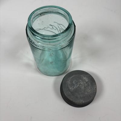 LOT 297: Vintage Wan Eta Amber Glass Mason Jar with Zinc Lid Cocoa Jar - Boston, Lustre-R.E. Tongue & Bros. Co., Phila. Mason Jar,...
