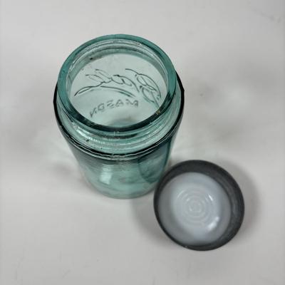 LOT 297: Vintage Wan Eta Amber Glass Mason Jar with Zinc Lid Cocoa Jar - Boston, Lustre-R.E. Tongue & Bros. Co., Phila. Mason Jar,...
