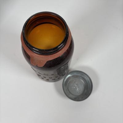 LOT 297: Vintage Wan Eta Amber Glass Mason Jar with Zinc Lid Cocoa Jar - Boston, Lustre-R.E. Tongue & Bros. Co., Phila. Mason Jar,...