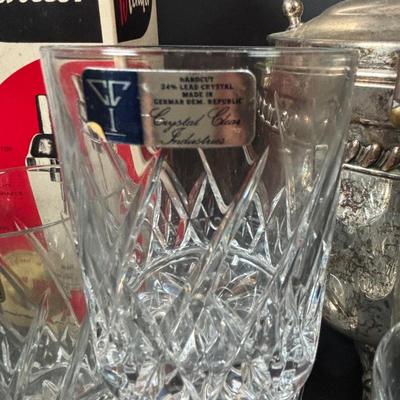 LOT 317: Vintage Silver on Copper Vacuum Insulted Ice Bucket, Lausitzer Hand-Cut Crystal Glass Set and Cordless Electric Mixer
