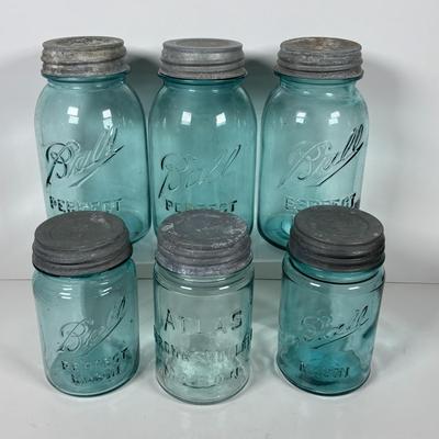 LOT 321: Collection of Six Vintage Canning Jars w/Zinc Lids