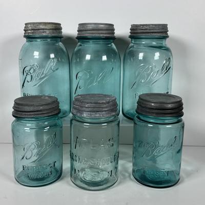 LOT 321: Collection of Six Vintage Canning Jars w/Zinc Lids