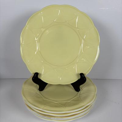 LOT 323: Hazel Atlas Glass Platonite Moderntone Dinnerware Collection: Yellow, Blue, Green