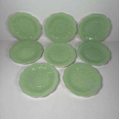 LOT 323: Hazel Atlas Glass Platonite Moderntone Dinnerware Collection: Yellow, Blue, Green