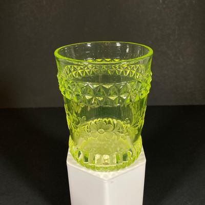 LOT 328: Beautiful Daisy & Button Glass and More - EAPN - Early American Patterned Glass Plate, Glass Top Hat and Vaseline Glowing...
