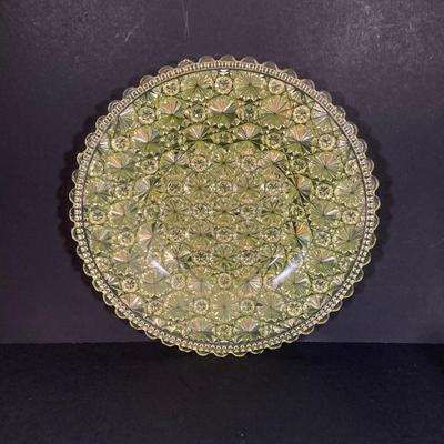 LOT 328: Beautiful Daisy & Button Glass and More - EAPN - Early American Patterned Glass Plate, Glass Top Hat and Vaseline Glowing...