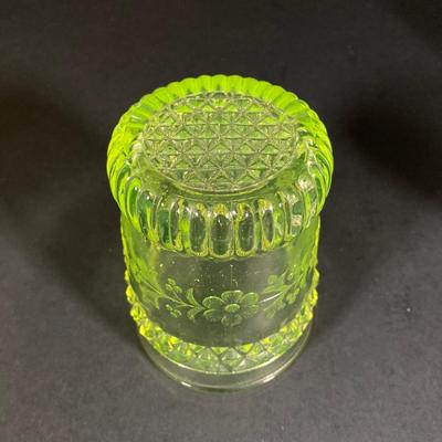 LOT 328: Beautiful Daisy & Button Glass and More - EAPN - Early American Patterned Glass Plate, Glass Top Hat and Vaseline Glowing...