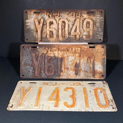 LOT 332: Three Vintage 1933 New Jersey License Plates