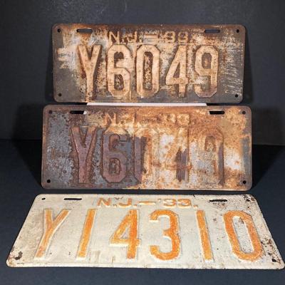 LOT 332: Three Vintage 1933 New Jersey License Plates