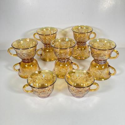 LOT 337: Dazzling Carnival Glass Punch Bowl with Twelve Cups