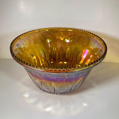 LOT 337: Dazzling Carnival Glass Punch Bowl with Twelve Cups