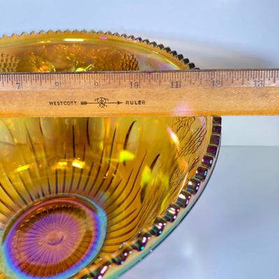 LOT 337: Dazzling Carnival Glass Punch Bowl with Twelve Cups