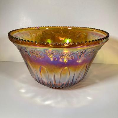 LOT 337: Dazzling Carnival Glass Punch Bowl with Twelve Cups