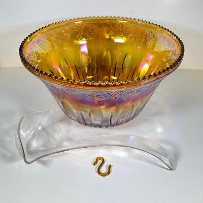 LOT 337: Dazzling Carnival Glass Punch Bowl with Twelve Cups