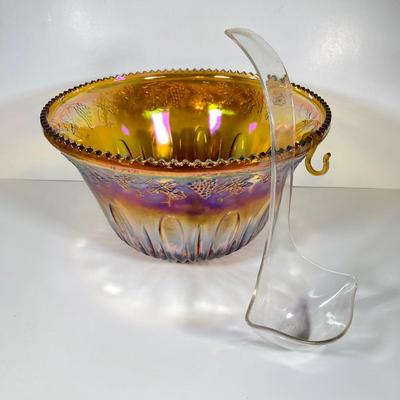 LOT 337: Dazzling Carnival Glass Punch Bowl with Twelve Cups