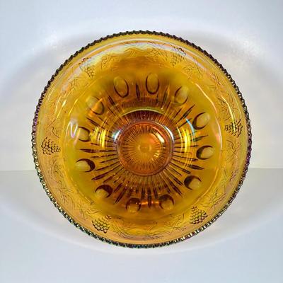LOT 337: Dazzling Carnival Glass Punch Bowl with Twelve Cups