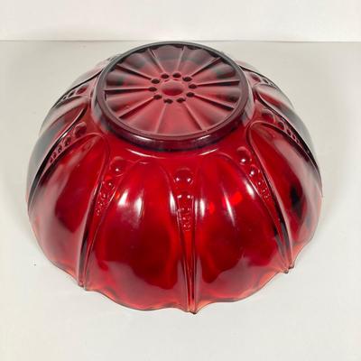 LOT 338: Red Glass Entertaining Collection - Serving Bowl / Plate and Six France Stemmed Glasses