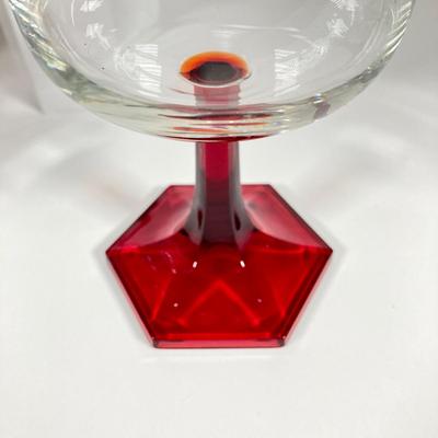 LOT 338: Red Glass Entertaining Collection - Serving Bowl / Plate and Six France Stemmed Glasses