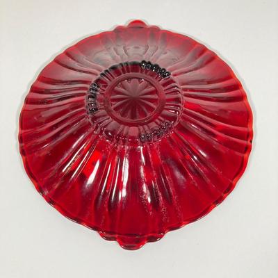 LOT 338: Red Glass Entertaining Collection - Serving Bowl / Plate and Six France Stemmed Glasses