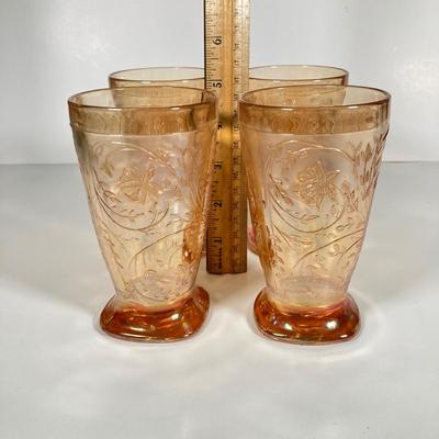 LOT 342: Carnival Glass Pitcher with Four Drinking Glasses