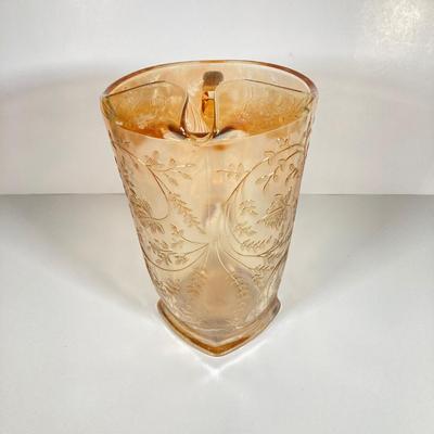 LOT 342: Carnival Glass Pitcher with Four Drinking Glasses