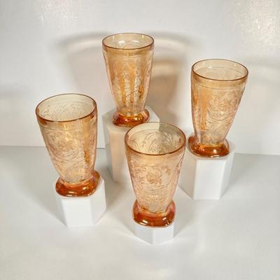LOT 342: Carnival Glass Pitcher with Four Drinking Glasses