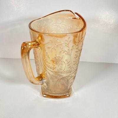 LOT 342: Carnival Glass Pitcher with Four Drinking Glasses