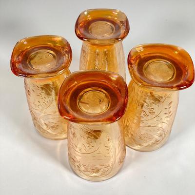 LOT 342: Carnival Glass Pitcher with Four Drinking Glasses