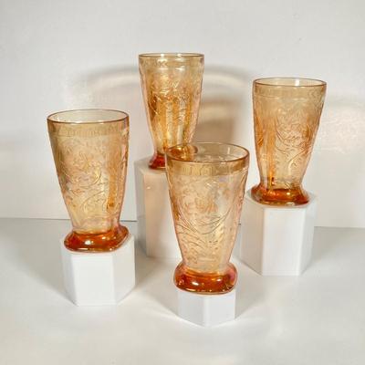 LOT 342: Carnival Glass Pitcher with Four Drinking Glasses