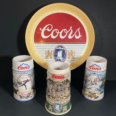 LOT 344: Coors Brewing Company and Miller High Life Vintage Collector Collection - Trays and Mugs / Steins