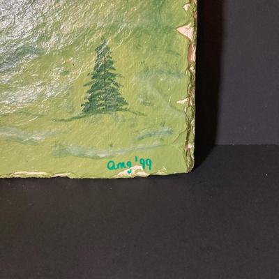 LOT 347: Pair of Slate Painted Landscape Wall Decor - Signed by Artist