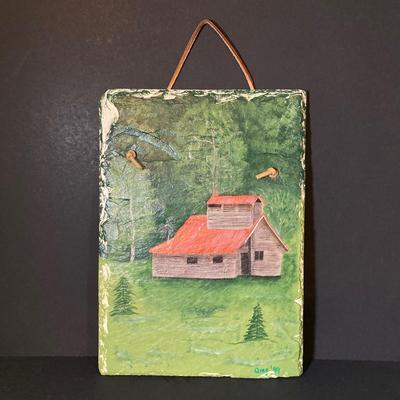 LOT 347: Pair of Slate Painted Landscape Wall Decor - Signed by Artist