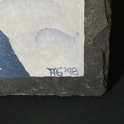 LOT 347: Pair of Slate Painted Landscape Wall Decor - Signed by Artist