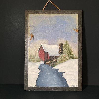 LOT 347: Pair of Slate Painted Landscape Wall Decor - Signed by Artist